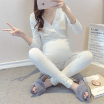 Pregnant women Qiuqiu Qiu pants suit clothes at home during the Spring and Autumn lunar November sub-service cotton postpartum lactation wei nai yi maternity pajamas