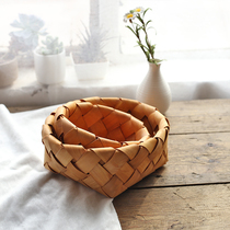 Wooden woven storage basket Wicker bamboo basket Japanese pure hand wood chip storage basket Desktop Storage 2 sets