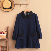 Large size womens autumn dress Korean loose thin doll shirt dress fat mm denim skirt