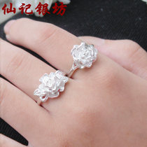 Rose silver ring ring 99 pure silver jewelry female retro Japanese Korean version of Open live mouth female ring gift Hollow