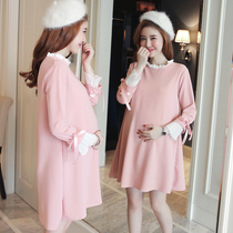 Pregnant women skirt autumn winter long sleeve top 2021 new autumn fashion style loose pregnant women dress long