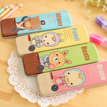 Korean stationery cute little animal square tin box pencil long strip stationery box learning prize supplies