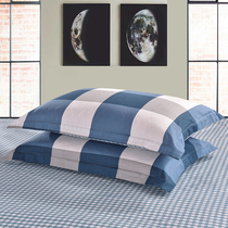 Pillow cover cotton cotton pair large single 48 * 74cm students adult simple Plaid 100% cotton pillowcase