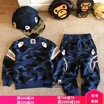 Tide brand BAPE childrens camouflage shark 2021 Spring and Autumn new men and women plus velvet trousers suit