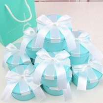 2021 new round wedding candy box blue iron box wedding supplies tinplate box creative gift box