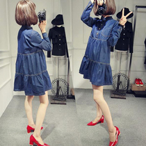 Pregnant women autumn denim doll skirt 2021 New Spring Autumn Korean fashion loose long sleeve pregnant women dress