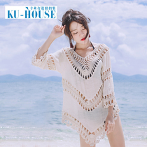  Beach swimsuit bikini blouse sunscreen clothes female outer wear hollow loose blouse short seaside holiday sweater