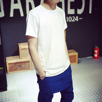 Mens solid color short-sleeved T-shirt Korean version crew neck printed half-sleeve couples t-shirt Blood red mens cotton summer blue base shirt