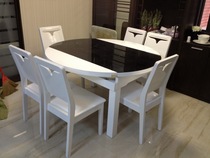 Simple and stylish solid wood paint round telescopic glass dining table Island delivery