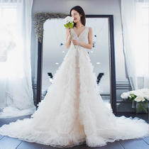 Light main wedding dress forest department super fairy 2021 new bride small man v-neck simple tail dream thin woman