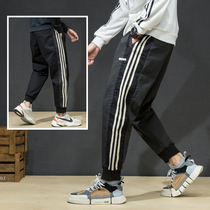 Fatten plus size male Harlan foot casual pants 2018 Spring and Autumn Tide brand wide loose three bar stripe ins sports pants