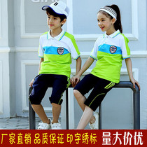 Primary school uniforms Summer short sleeves Pants Games Suit for men and women Childrens uniform class uniforms Green Third-sixth grade