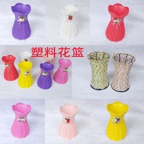 Simulation flower arrangement basket Plastic bamboo basket small flower basket Furniture decoration flower arrangement handicraft ornaments decoration