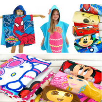  Childrens bath towel pure cotton towel material cartoon yukata Baby cloak with hat Beach towel swimming cloak absorbent bathrobe