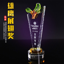 Crystal trophy custom medals business gifts company souvenir Eagle crystal glass trophy lettering production