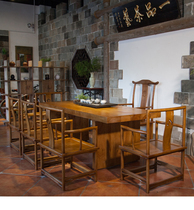 Solid wood large board tea table tea table Kung Fu tea table Chinese log loft desk large desk boss long table