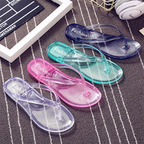 Crystal beach ins tide cool slippers female summer student Korean version of fashion jelly transparent outside wear clip foot flip flops