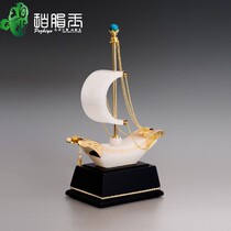 Natural Afghan white jade decoration Large smooth sailing sailing craft gift boutique opening gift gift
