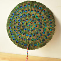 Buddhist articles Handmade products Benba pot fan Peacock feather fan Buddha Hall decoration fan