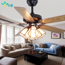 European style wood leaf retro ceiling fan lamp integrated light fan dual-purpose household dining room lamp living room chandelier with fan