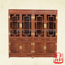 Myanmar flowers pear wood Chinese Ming and Qing Classical Bookcase Lockers Big Fruits Purple Sandalwood Bookcase Carved red wood furniture