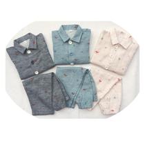 Foreign Trade Export Organic Cotton Knot Fabric (Double Yarn Weaving) Middle and Small Childrens Boys Boys Boys and Girls Treasures Homewear Pajamas Set