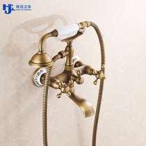 Antique copper bathtub shower shower set European bathroom toilet triple hot and cold bath faucet mixing valve