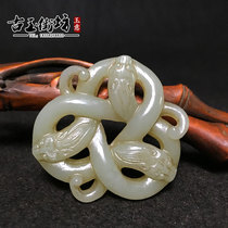 Ancient jade Old jade Antique antique miscellaneous Fidelity Hetian jade Antique three dragon shaped jade jewelry Hollow jade dragon pendant pendant