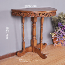 Thai crafts solid wood porch table display hall cabinet semi-round porch table antique carved carved porch table