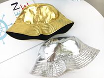 European and American trendy people hip-hop double-sided fishermans hat gold silver wild casual basin hat big boy street dance performance hat tide