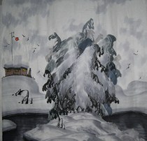 Grand Jang Pure Hand Painted 4-size hopper Fang State painting landscape Living room Living room Feng Shui Writing ice and snow landscape painting Decorative Hanging Paintings 7