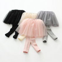  Zhou Da Da childrens clothing autumn new girls Korean fake two-piece sweet mesh culottes female baby leggings trousers