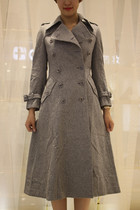 Ancient vintage 1980s double - track detective A - shaped skirt with long wool coat