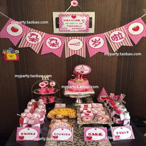Baby Baby Birthday Pink Womens Treasure Party Thyme Pink Strawberry Suit A Flag Sticker Dessert Table Customize