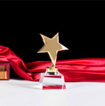 Metal Five Star Crystal Trophy Customized Trophy Authorization Brand Customized Free lettering Company Awards Crystal Medal