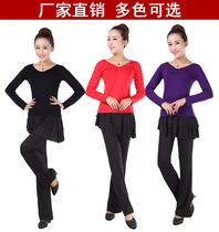  Square dance suit Yoga Modal slim-fit top Long-sleeved fitness women dance culottes practice dance clothes