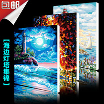 Digital Oil Painting Hand Painted Home Living Room Scenery Decoration Abstract Static Objects Sea blue 40 * 50-month light lighthouse
