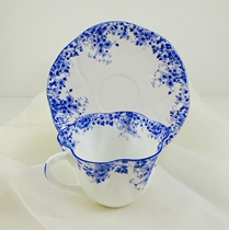 Scheduled UK Shelley Antique Bone China Green Flowers Blue Coffee Cup Two Sets Reservee