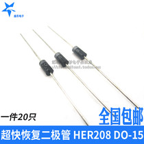Ultra-fast recovery diode HER208 high efficiency rectifier 2A 1000V in-line DO-15 (20)