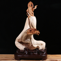 Taihang cliff root carvings living room Boutique Children worship Guanyin Buddha statue wood carving crafts double color material carving