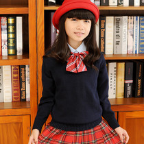 Female childrens autumn long sleeve pullover childrens V-neck cotton Korean knitwear womens clothing 2021 New sweater