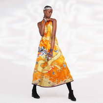  Cloud decoration totem original design womens dress old embroidery hand embroidery ethnic style double-sided embroidery plate Golden dragon sleeveless robe