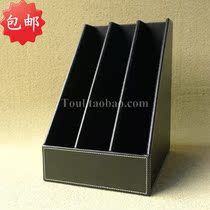 Leather file rack leather data rack magazine rack wooden desktop file column File frame File frame file rack cabinet