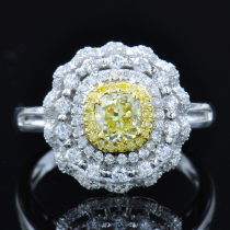 GIA yellow main stone 0 60 karat natural pad-shaped yellow diamond ring luxury qun xiang L5186