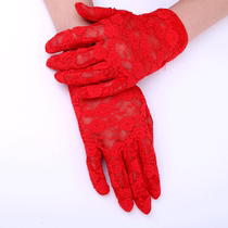 Wedding celebration gloves Bridal wedding gloves Lace red white wedding wedding gloves Short long satin gloves
