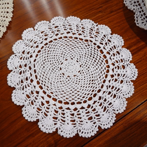 I love my family handmade crochet hook cotton lace hollow woven round placemat decorative pad