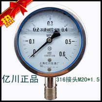 Factory direct sales Shanghai Yichuan all stainless steel 304 pressure gauge YNB100 0～0 6mpa