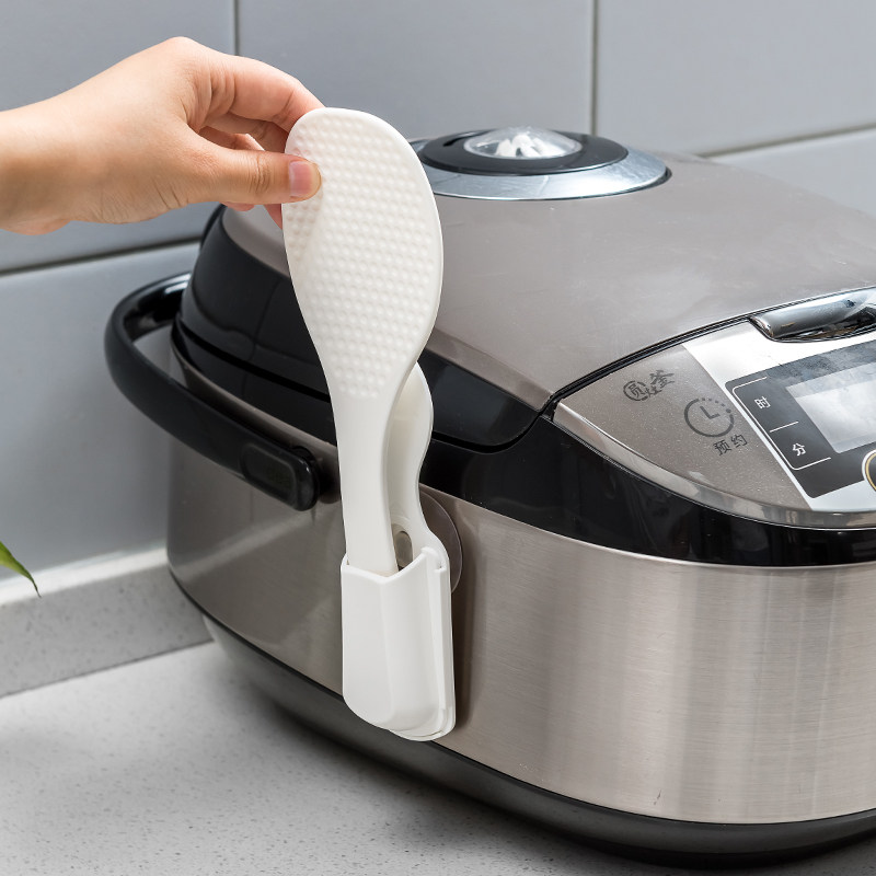 厨房电饭煲饭勺收纳架吸盘式电饭锅饭铲置物架家用盛饭瓢壁挂架子