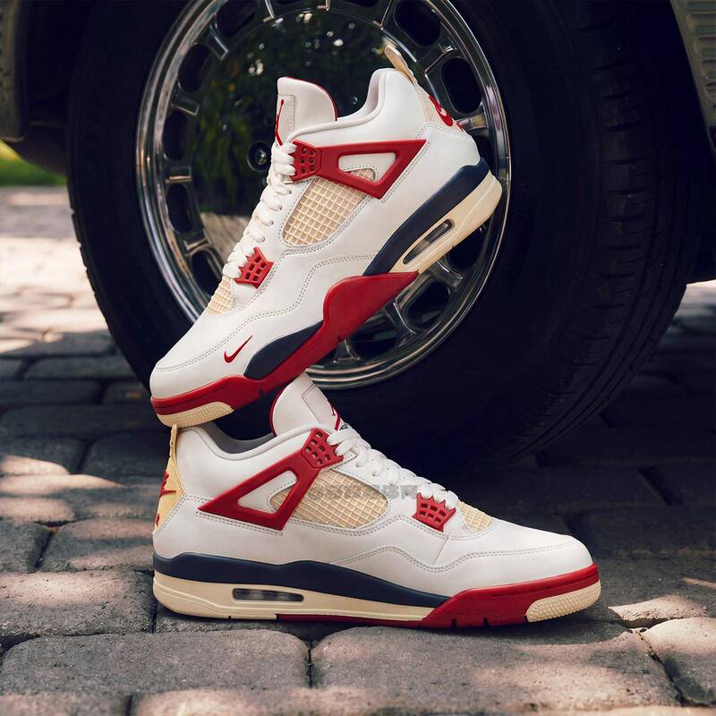 Air Jordan 4 Jordan Aj4 Jordan 4 Collaboration Bike Retro Basketball Shoes White and Red Iq8055-100