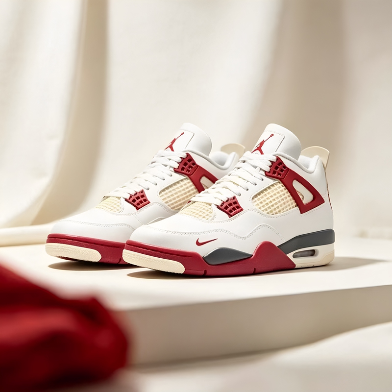 Otter Sports Air Jordan 4 Bike Aj4 White and Red Mid-Top Retro Basketball Shoes Iq8055-100
